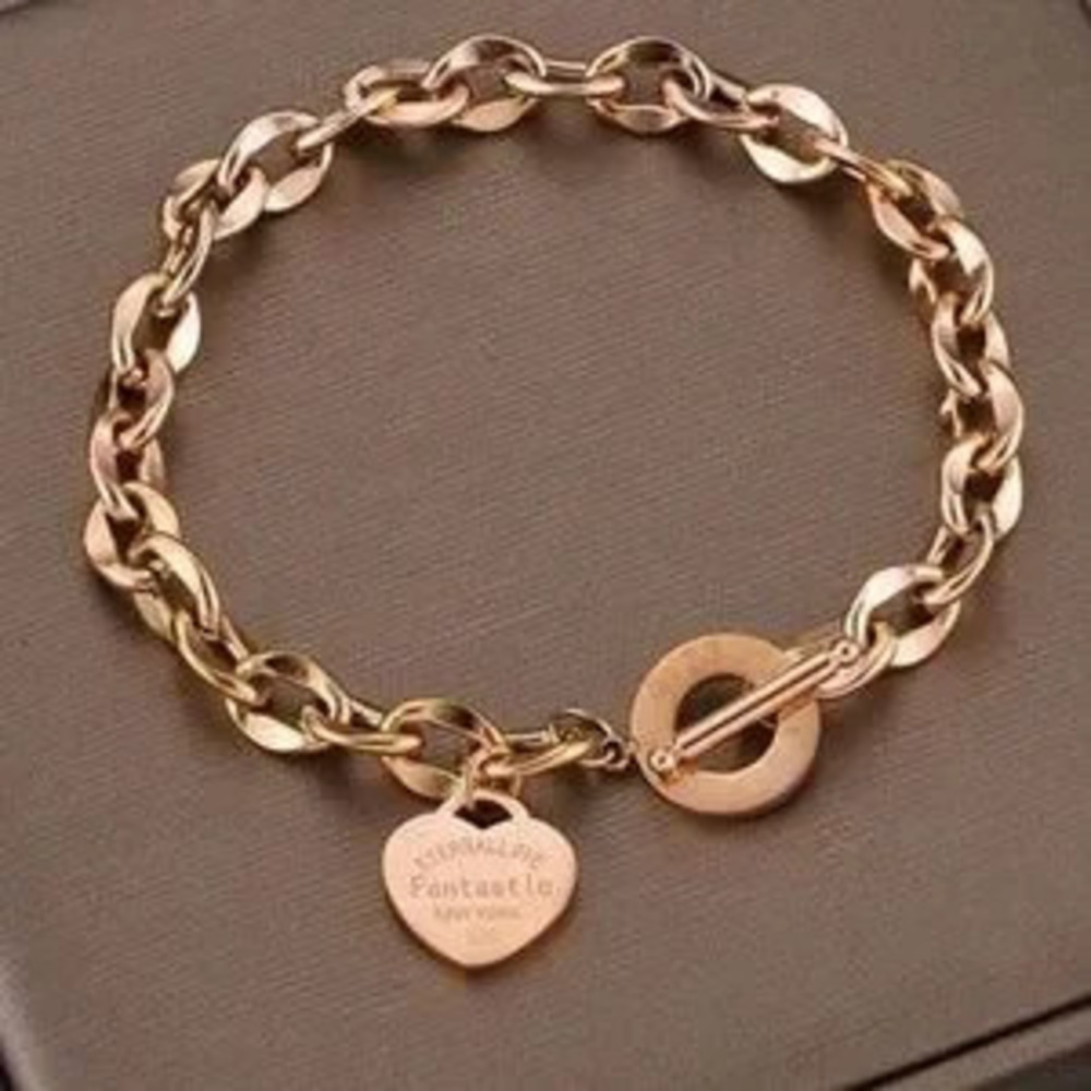 Vday Valentine's Heart Stainless Steel Toggle Bracelet